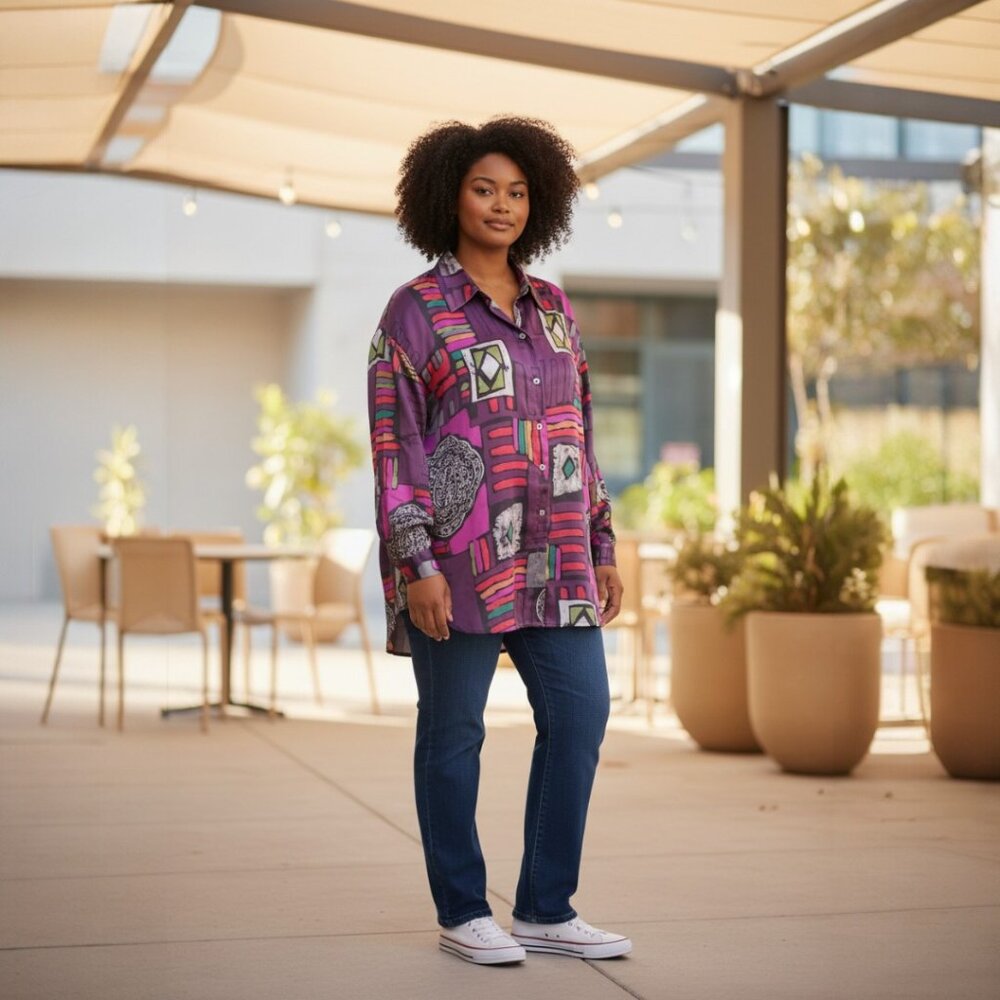 Avenue Women's Button Front Tunic Multi Color Abs… - image 1